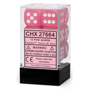 Dice Set D6 Frosted pink with white 12
